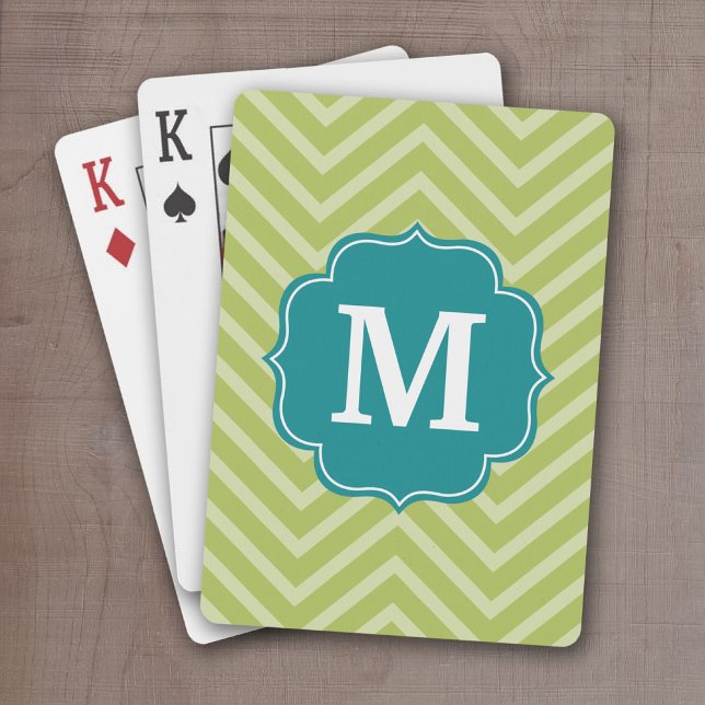 Jeu De Cartes Motif Chevron avec Monogram - Turquoise Blue et Li (Personalize this set of playing cards with a monogram and and chevron pattern)