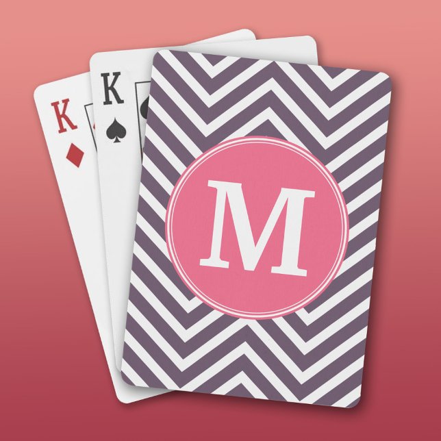 Jeu De Cartes Motif Chevron avec Monogramme - rose violet (Custom Playing Cards)