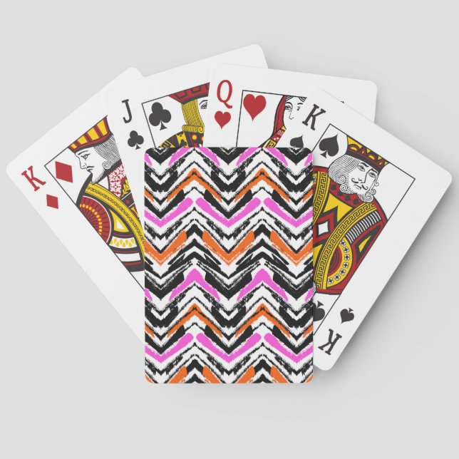 Jeu De Cartes Motif Chevron De Main Noire, Orange Et Rose (dos)