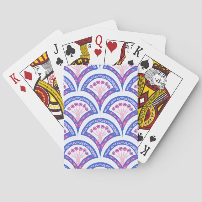 Jeu De Cartes motif damassé floral bleu (dos)