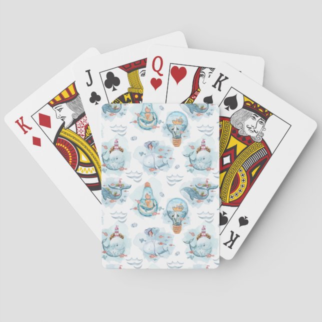 Jeu De Cartes Motif d'aquarelle de la belle baleine nautique (dos)