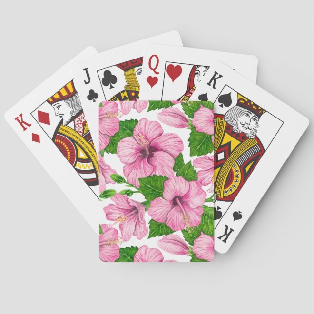 Jeu De Cartes Motif d'aquarelle d'hibiscus rose (dos)