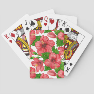 Jeu De Cartes Motif d'aquarelle d'hibiscus rouge