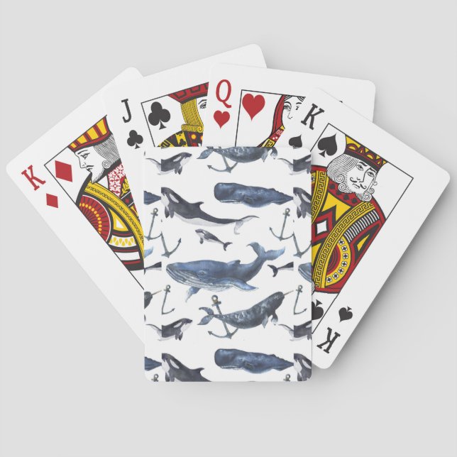 Jeu De Cartes Motif de baleine et d'Ancre d'aquarelle (dos)