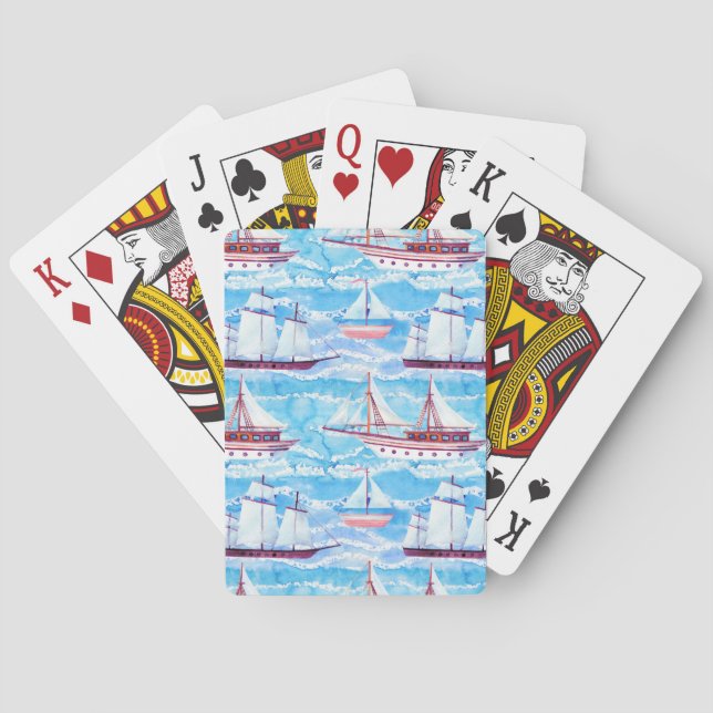 Jeu De Cartes Motif de bateaux de navigation d'aquarelle (dos)