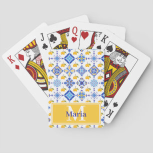 Jeu De Cartes Motif de citron de pays français bleu monogramme n