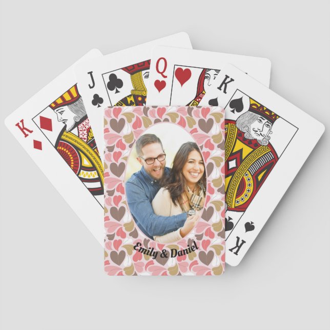 Jeu De Cartes Motif de coeur photo et noms personnalisés (dos)