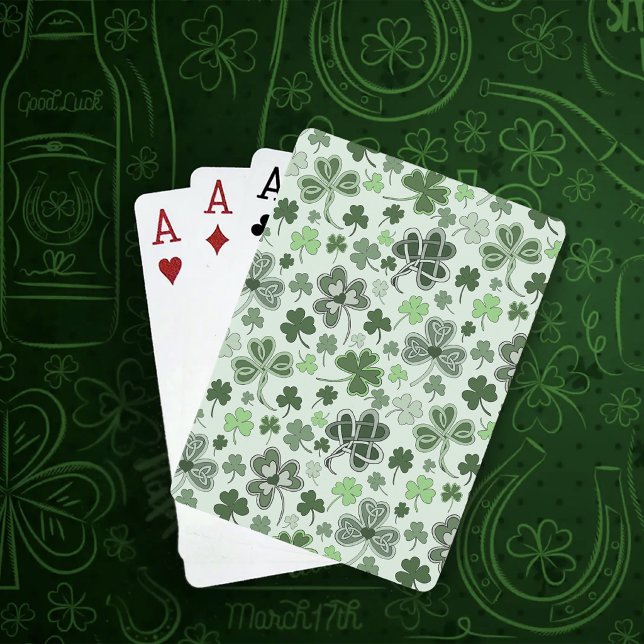 Jeu De Cartes Motif de cœurs de trèfle vert clair ludique celtiq (Créateur téléchargé)