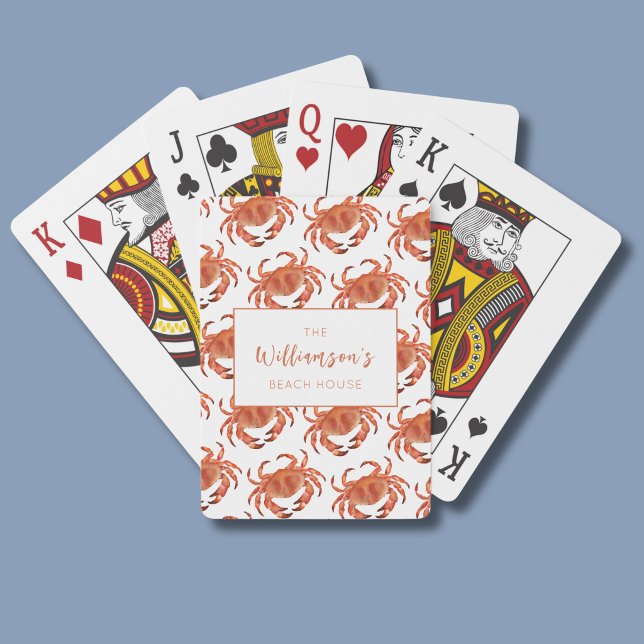 Jeu De Cartes Motif de crustacés de crabes océaniques (Personalized family beach house playing cards with crab pattern)