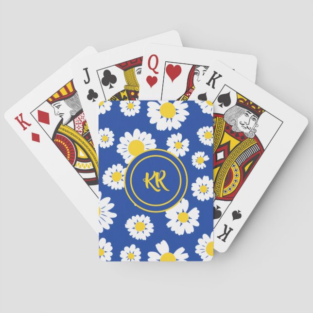 Jeu De Cartes Motif de daisy jaune blanc mignon monogramme (dos)