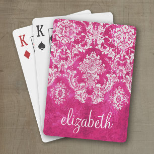 Jeu De Cartes Motif de Damas de Grunge rose chaud Texte personna