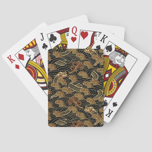 Jeu De Cartes Motif de dragon de mer Oriental (dos)