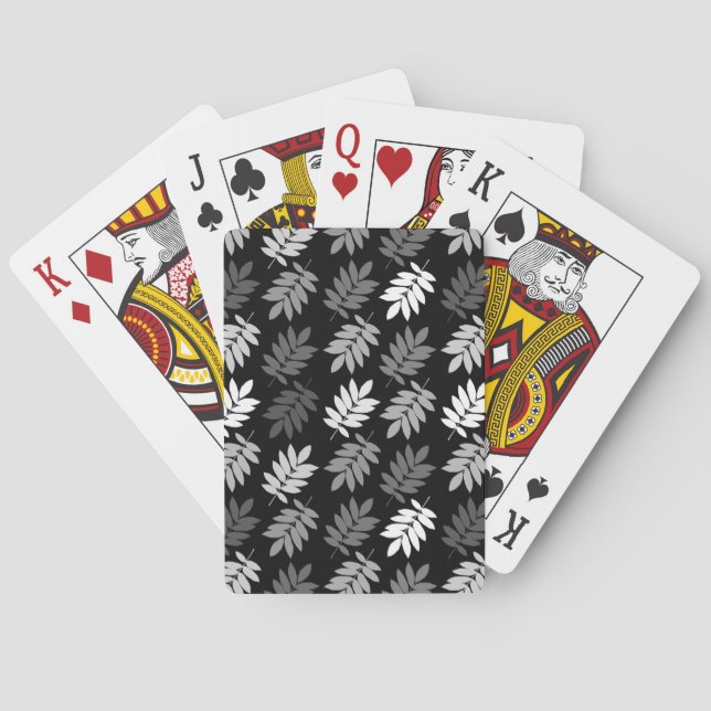 Jeu De Cartes Motif de feuille aînée noir blanc gris (dos)