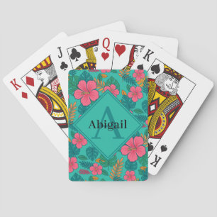Jeu De Cartes Motif de feuilles de palmier et d'hibiscus tropica