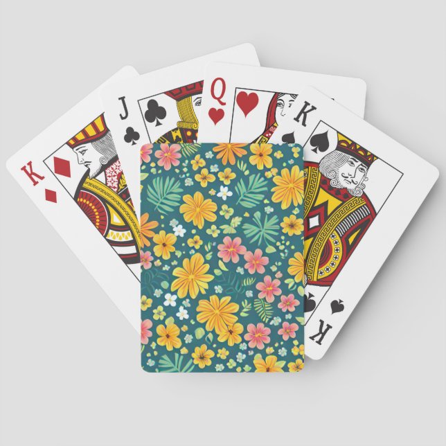 Jeu De Cartes Motif de feuilles et de fleurs tropicales  (dos)