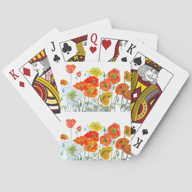 Jeu De Cartes Motif de fleur de pavot rouge orange aquarelle (dos)