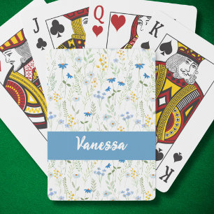Jeu De Cartes Motif de fleur sauvage aquarelle bleue nom personn