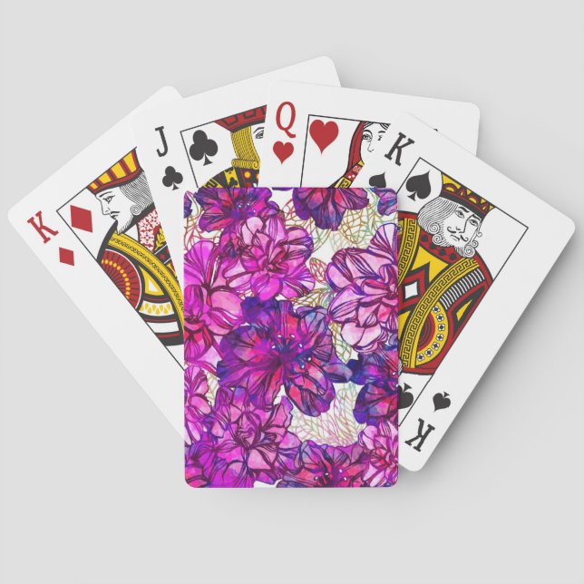 Jeu De Cartes Motif De Fleurs Abstraites Roses Et Violettes (dos)
