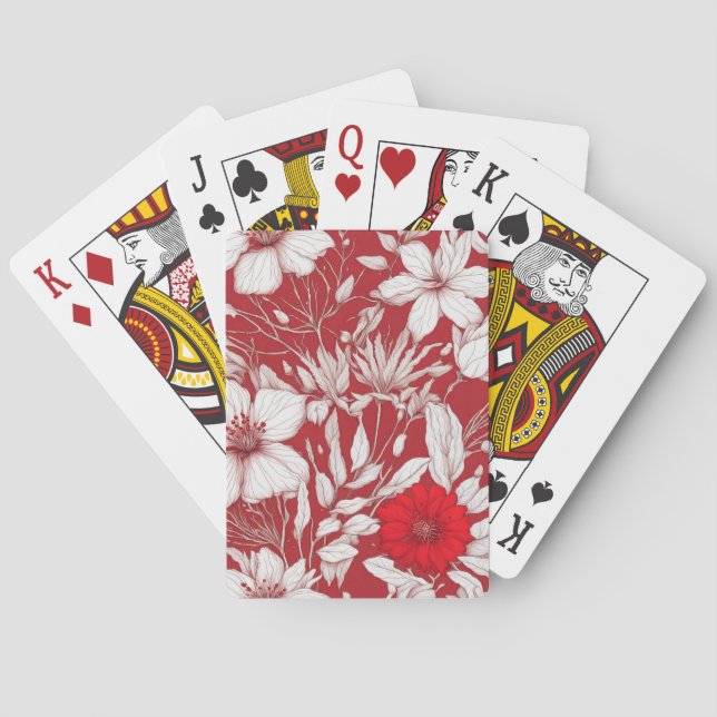Jeu De Cartes Motif de fleurs botaniques rouges et blanches (dos)