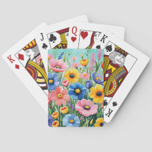 Jeu De Cartes Motif de fleurs de printemps vibrant à l'aquarelle