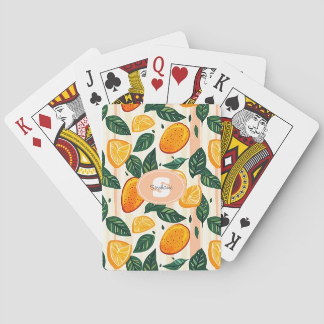 Jeu De Cartes Motif de fruits d'agrumes avec Feuilles verts (dos)