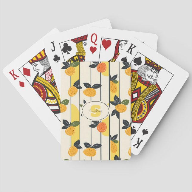 Jeu De Cartes Motif de fruits d'agrumes avec Feuilles verts (2) (dos)