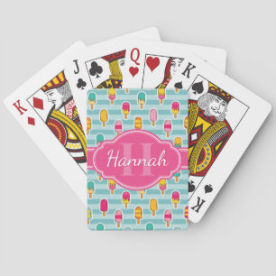 Jeu De Cartes Motif de glace coloré avec Monogramme rose