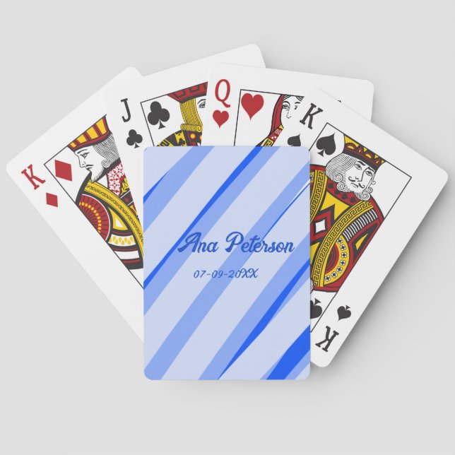 Jeu De Cartes Motif de lignes rétro boho avec nom date pastel bl (dos)