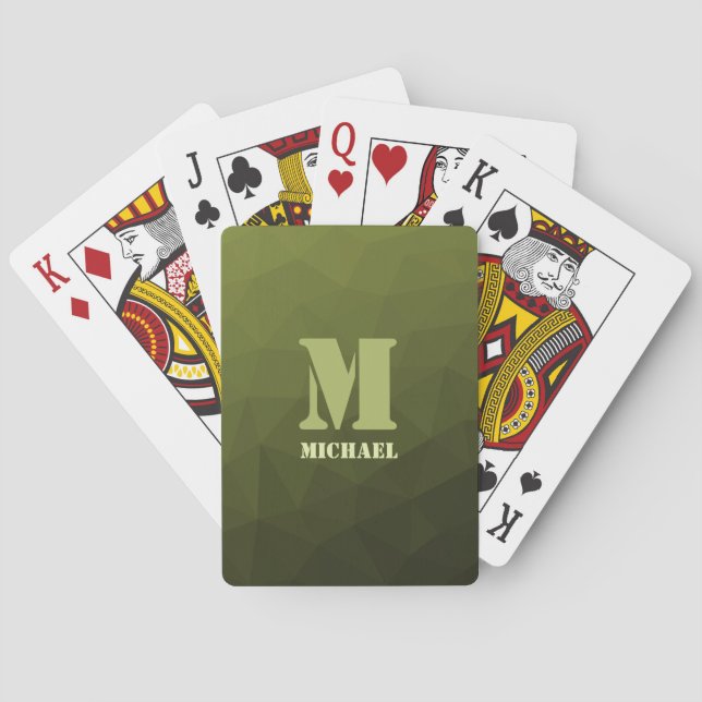 Jeu De Cartes Motif de maillage géométrique d'olive verte de l'a (dos)