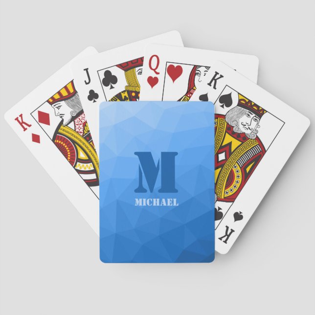 Jeu De Cartes Motif de maille géométrique bleu clair Monogramme (dos)