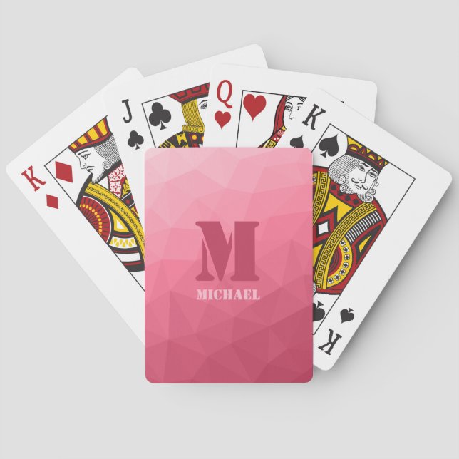 Jeu De Cartes Motif de maille géométrique rose Monogramme (dos)