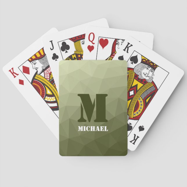 Jeu De Cartes Motif de maille géométrique vert clair de l'armée (dos)