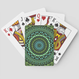 Jeu De Cartes Motif de mandala kaléidoscope vert et sarcelle