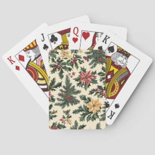 Jeu De Cartes Motif de Noël de houx poinsettia rouge crème
