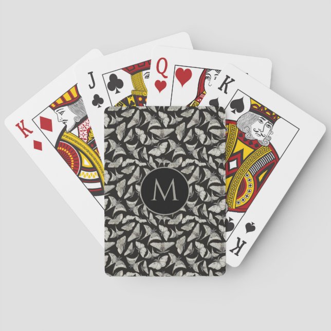 Jeu De Cartes Motif de papillon de nuit noir beige monogrammé  (dos)