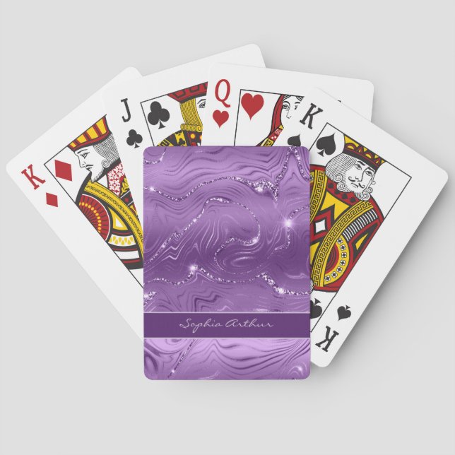 Jeu De Cartes Motif de Parties scintillant en argent violet de l (dos)