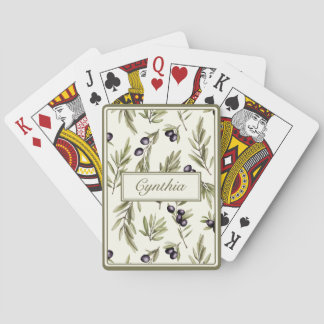 Jeu De Cartes Motif de pays olivier aquarelle monogramme nom