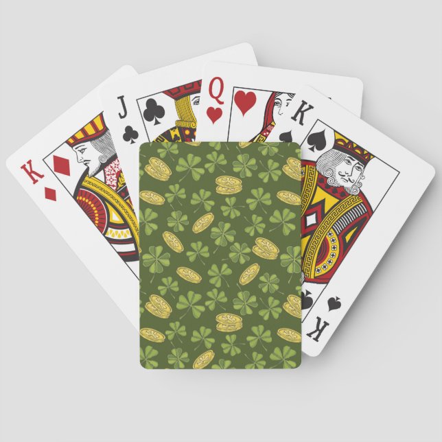 Jeu De Cartes Motif de pièce d'or de feuille et de trèfle (dos)