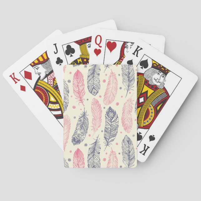 Jeu De Cartes Motif De Plumes Ethniques Rose Et Violet (dos)