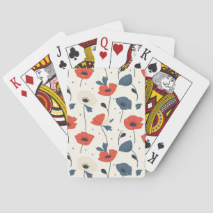Jeu De Cartes Motif de Poppies d'aquarelle - Rouge, Bleu et Blan
