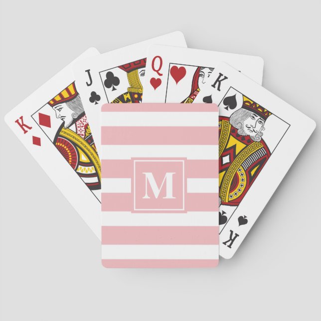 Jeu De Cartes Motif de rayures roses Monogrammes modernes (dos)