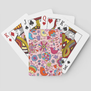 Jeu De Cartes Motif de ressort avec les fleurs colorées