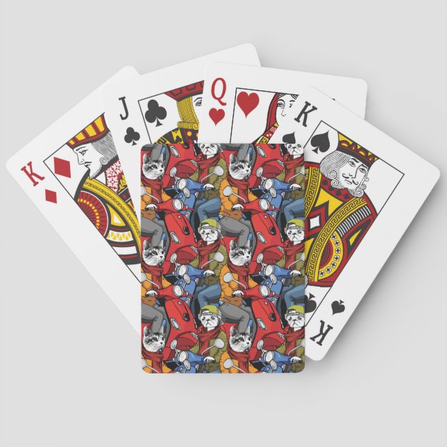 Jeu De Cartes Motif de scooter de chats et de chiens (dos)
