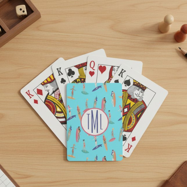 Jeu De Cartes Motif de surfeuse de monogrammes (Créateur téléchargé)