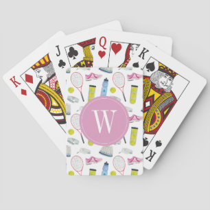Jeu De Cartes Motif de tennis rose aquarelle Monogramme