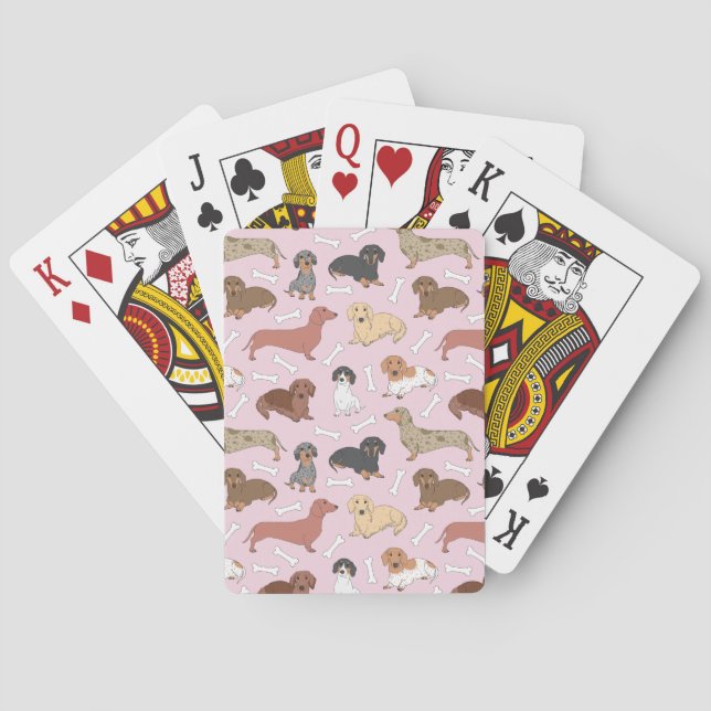 Jeu De Cartes motif de variété dachshund en rose (dos)