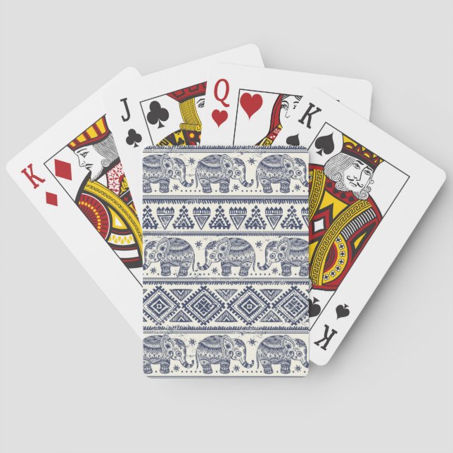 Jeu De Cartes Motif d'éléphant ethnique bleu (dos)