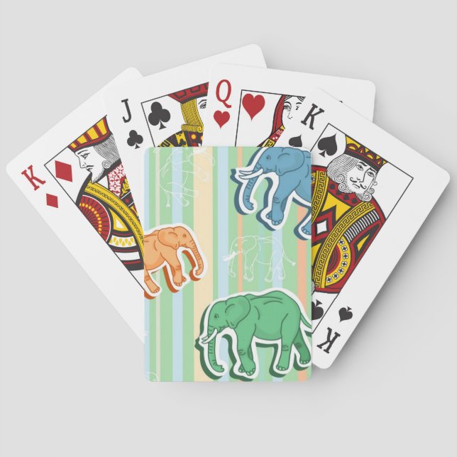 Jeu De Cartes Motif d'éléphant sur les rayures vertes (dos)