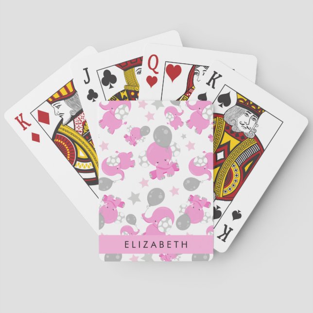 Jeu De Cartes Motif Des Eléphants Roses, Étoiles, Votre Nom (dos)