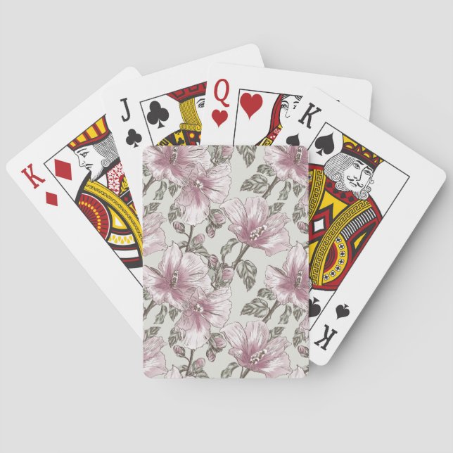 Jeu De Cartes Motif des fleurs d'hibiscus roses coupées (dos)